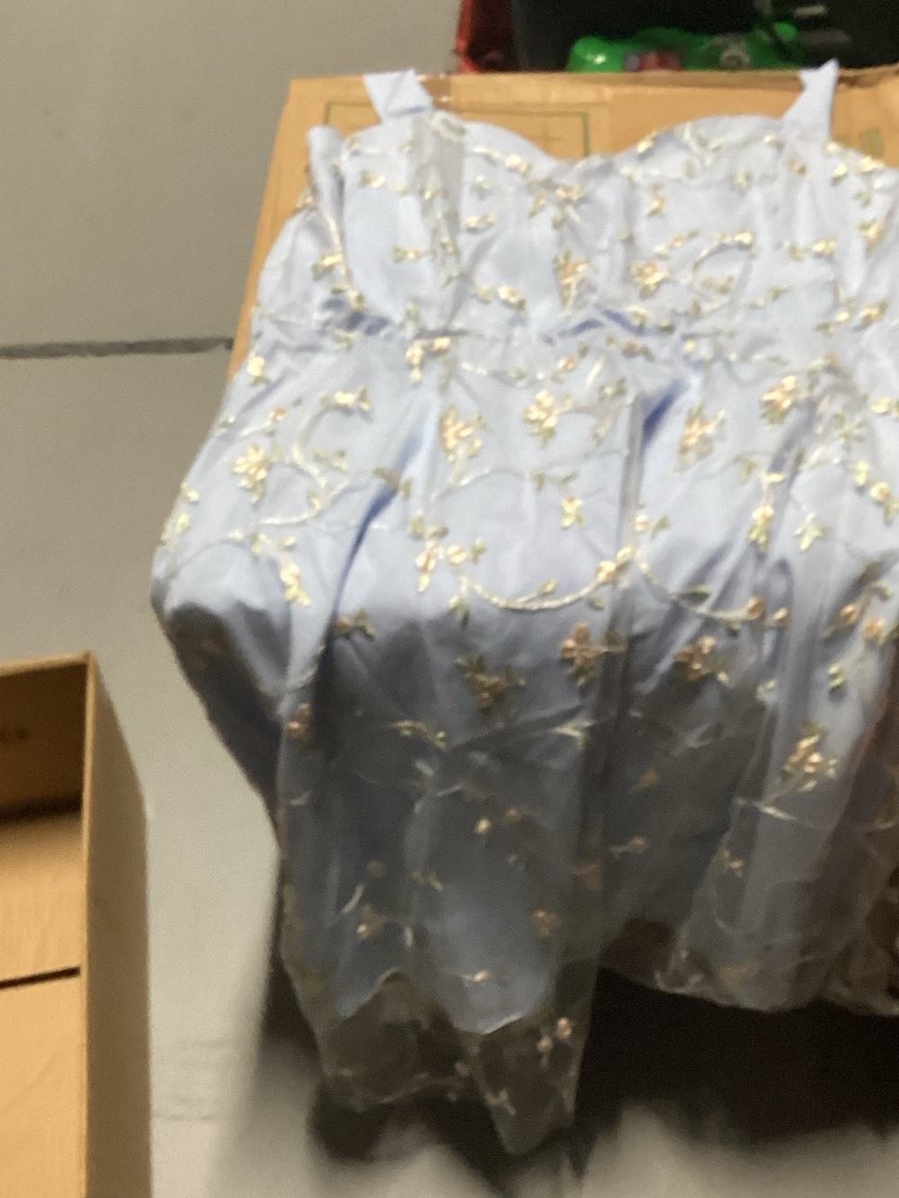 Light Blue Strapless Dress with Gold Floral Embroidery